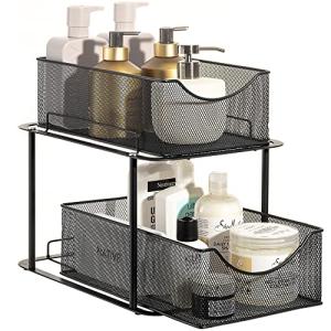 Sorbus 2 Tier Under Sink Bathroom Organizers and Storage, Strong Steel Mesh Sliding Drawers for Enhanced Bathroom Storage, Bathroom Organization and Storage & Under Kitchen Sink Organizer (Black)