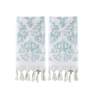 SKL Home Mirage Fringe 100% Turkish Cotton Hand Towel Set, Aqua