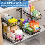 Under Sink Organizer,2 Pack Under Sink Organizers and Storage Basket, 2 Tier Metal Slide out Sink Shelf Under Cabinet Organizer Drawers for Kitchen Bathroom Pantry Home Under the Sink Organizer