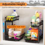 Under Sink Organizer,2 Pack Under Sink Organizers and Storage Basket, 2 Tier Metal Slide out Sink Shelf Under Cabinet Organizer Drawers for Kitchen Bathroom Pantry Home Under the Sink Organizer