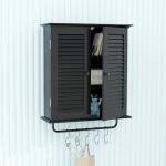 TaoHFE Bathroom Cabinet Wall Mounted Designer Bathroom Wall Cabinet Medicine Cabinet with Double Shutter Doors 3 Tier Adjustable Shelf with Towel Rack Over The Toilet Storage Cabinet Laundry (Black)