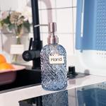16 Oz Refillable Soap Dispenser with Rustproof Stainless Steel Pump for Kitchen and Bathroom - Liquid Glass Dispenser for Hand Soap, Lotion (Blue)
