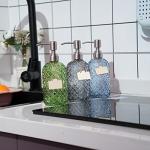 16 Oz Refillable Soap Dispenser with Rustproof Stainless Steel Pump for Kitchen and Bathroom - Liquid Glass Dispenser for Hand Soap, Lotion (Blue)