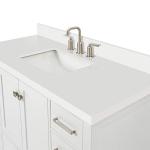 ARIEL 49" White Bathroom Vanity with 1.5" Edge Pure White Quartz Countertop & Backsplash, Center Rectangular Sink, 2 Soft Closing Doors, 9 Full Extension Dovetail Drawers, Brushed Nickel