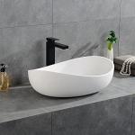 Weibath Oval Vessel Sink Stone Resin Bathroom Sink Modern Art Sink Matte White with Pop Up Drain (Glossy White)
