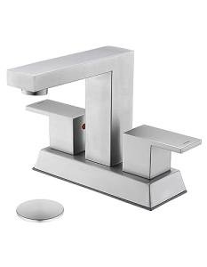 Tohlar Bathroom Faucets, Bathroom Sink Faucet 2 Handles, 4 Inch Centerset Bathroom Faucets for Sink 2 or 3 Holes, Faucet for Bathroom RV Sink with Pop Up Drain and 2 Lead-Free Hoses, Brushed Nickel