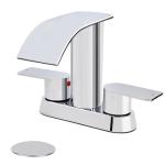 M OUDEMEI Two Handles Waterfall Bathroom Faucet, 4 Inch Centerset Sink Faucet, 2 or 3 Holes Bathroom Sink Faucet, Stainless Steel Lavatory Vanity Faucet with Pop Up Drain (Chrome)