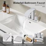 M OUDEMEI Two Handles Waterfall Bathroom Faucet, 4 Inch Centerset Sink Faucet, 2 or 3 Holes Bathroom Sink Faucet, Stainless Steel Lavatory Vanity Faucet with Pop Up Drain (Chrome)