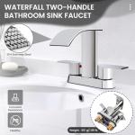M OUDEMEI Two Handles Waterfall Bathroom Faucet, 4 Inch Centerset Sink Faucet, 2 or 3 Holes Bathroom Sink Faucet, Stainless Steel Lavatory Vanity Faucet with Pop Up Drain (Chrome)