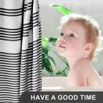 AmazerBath Shower Curtain, Washable Cloth Black Shower Curtain Sets with 12 Shower Curtain Hooks, Fabric Rustic Black and White Striped Shower Curtain, Farmhouse Bathroom Shower Curtain, 72x72 Inches
