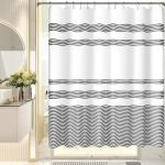AmazerBath Shower Curtain, Washable Cloth Black Shower Curtain Sets with 12 Shower Curtain Hooks, Fabric Rustic Black and White Striped Shower Curtain, Farmhouse Bathroom Shower Curtain, 72x72 Inches