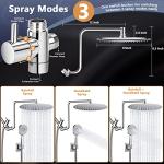 Rain Shower Head, 12 Inch High Pressure Shower Heads and Handheld Combo with Upgraded 12" Adjustable Curved Shower Extension Arm, 6 Settings Hand held Showerhead Built-in Power Wash Anti-leak（Chrome）