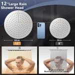 Rain Shower Head, 12 Inch High Pressure Shower Heads and Handheld Combo with Upgraded 12" Adjustable Curved Shower Extension Arm, 6 Settings Hand held Showerhead Built-in Power Wash Anti-leak（Chrome）