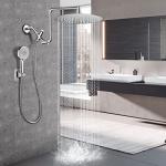 Rain Shower Head, 12 Inch High Pressure Shower Heads and Handheld Combo with Upgraded 12" Adjustable Curved Shower Extension Arm, 6 Settings Hand held Showerhead Built-in Power Wash Anti-leak（Chrome）