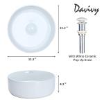 Davivy 12.2'' Round Vessel Sink with Pop Up Drain,Small Bathroom Vessel Sinks,Bathroom Sinks Above Counter,White Vessel Sink,Counter top Sink,Tiny Bathroom Sink Bowl,Round Sinks for Bathrooms