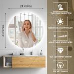 Speculux Led Mirror for Bathroom 24 Inch, Backlit Vanity Bathroom Mirror with Lights, Smart Dimmable Touch, 3 Color Modes, Shatter-Proof, Round