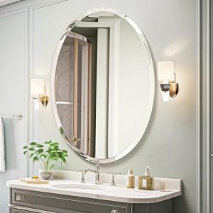USHOWER 24"x36" Frameless Oval Wall Mirror for Bathroom/Vanity, Beveled Edge, Simple & Elegant Look