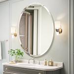 USHOWER 24"x36" Frameless Oval Wall Mirror for Bathroom/Vanity, Beveled Edge, Simple & Elegant Look