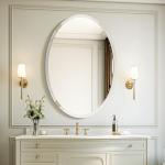 USHOWER 24"x36" Frameless Oval Wall Mirror for Bathroom/Vanity, Beveled Edge, Simple & Elegant Look