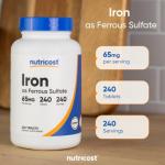 Nutricost Iron 65mg - Non-GMO, Gluten Free, 240 Tablets