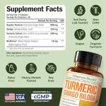 Turmeric Curcumin & Ginkgo Biloba Supplements with Bioperine Black Pepper - Vegan Joint Support Supplement with Organic Tumeric - Aids Brain Clarity, Focus, Memory, and Concentration. 60 Capsules