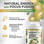 GreeNatr Panax Ginseng and Ginkgo Biloba. Traditional Energy Booster and Brain Sharpener. Unique Twin Supplement with Korean Red Ginseng Root and Ginko Biloba Leaf Extract - 60 Tablets (1 Bottle)