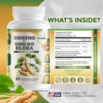 GreeNatr Panax Ginseng and Ginkgo Biloba. Traditional Energy Booster and Brain Sharpener. Unique Twin Supplement with Korean Red Ginseng Root and Ginko Biloba Leaf Extract - 60 Tablets (1 Bottle)