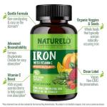 NATURELO Vegan Iron Supplement with Vitamin C - 90 Capsules