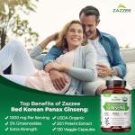 Zazzee USDA Organic Red Korean Panax Ginseng 20:1 Extract, 8000 mg Strength, 5% Ginsenosides, 120 Vegan Capsules, Standardized and Concentrated 20X Root Extract, 100% Vegetarian, All-Natural, Non-GMO