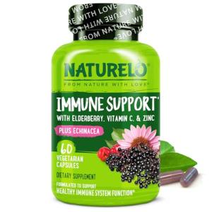 NATURELO Immune Support: Vitamin C, Elderberry, Zinc - 60 Capsules