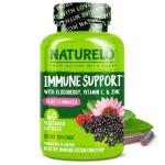 NATURELO Immune Support: Vitamin C, Elderberry, Zinc - 60 Capsules