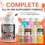 Clean Nutraceuticals Panax Ginseng 10000mg Ginkgo Biloba 4000mg Ashwagandha Maca Root 3000mg - Focus Supplement Pills for Women and Men with Pine Bark Extract, Garlic, and Saw Palmetto - 60 Caps