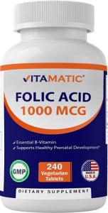 Vitamatic Vegetarian Folic Acid 1000 mcg Tablets - B9