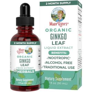 MaryRuth's Ginkgo Leaf Liquid Drops | Herbal Supplement | Nootropic | Circulatory System & Nervous System Health | USDA Organic | Non-GMO | Vegan | 60 Servings