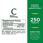 Nature's Bounty Vitamin C 500mg, 250 Tablets, Immune Support
