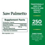 Nature's Bounty Saw Palmetto Support for Prostate and Urinary Health, Herbal Health Supplement, 450mg, 250 Capsules