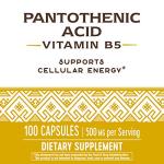 Nature's Way Pantothenic Acid 500mg, 100 Capsules - Cellular Energy Support