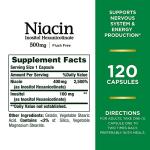 Niacin 500mg Flush Free for Cellular Energy, 120 Capsules