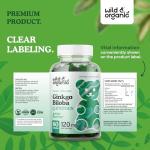 Wild & Organic Ginkgo Biloba Gummies - Brain Supplement & Mental Support Gummy for Better Mood & Focus - Energy Booster Herbal Supplements - Vegan Non-GMO - 120mg, 60 Chews