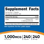 Nutricost Folic Acid 1000 mcg, 240 Capsules