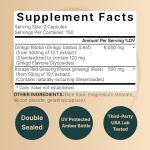 NatureBell Ginkgo Biloba 6,000mg with Panax Ginseng 500mg Per Serving | 300 Capsules – Max Strength Ginko Biloba Extract Supplements - Promotes Memory, Focus, and Brain Health