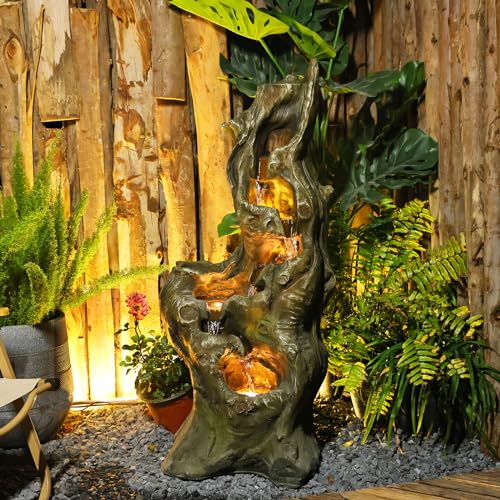 SERBILHOME Outdoor Water Fountain 39.93 Inch Large Outdoor Water Fountain Garden Cascading Waterfalls Fountain Floor Standing Water Fountains Outdoor Water Fountain with Lights for Patio Deck Yard