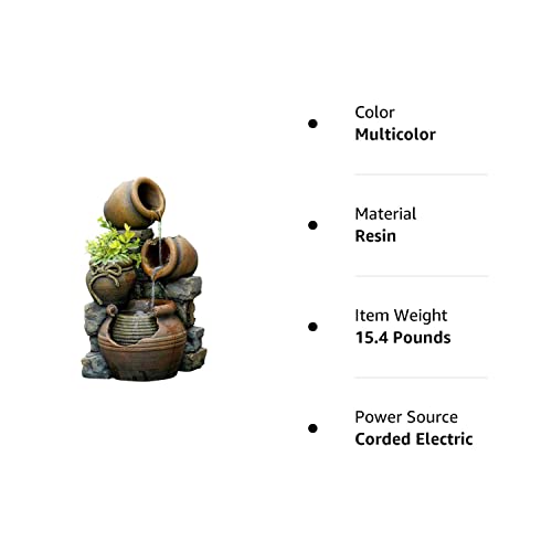 Jeco FCL055 Multi Pots Outdoor Water Fountain with Flower Pot, 12.6L x 13.4W x 23.6H, Multicolor