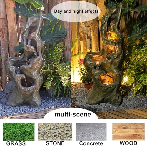 SERBILHOME Outdoor Water Fountain 39.93 Inch Large Outdoor Water Fountain Garden Cascading Waterfalls Fountain Floor Standing Water Fountains Outdoor Water Fountain with Lights for Patio Deck Yard