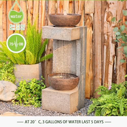 Bumilgar 33.9" H Water Fountain Outdoor Garden Waterfall Decor for Garden, Patio, Backyard, Deck, Porch and Home Art Decor, Modern Tiered Outdoor Fountain with Lights and Stone Planter