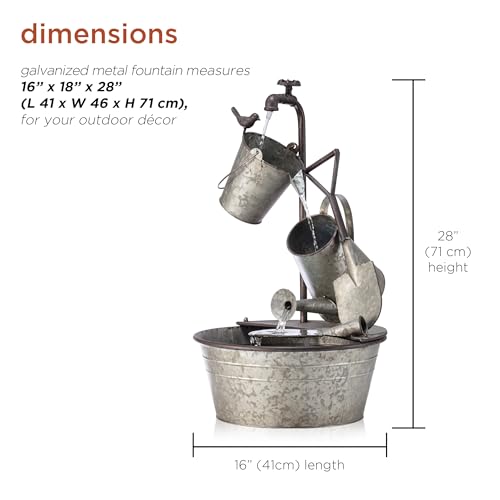 Alpine Corporation YHL106 Outdoor Floor 3-Tiered Metal Garden Tools Water Fountain, Tools and Faucet Waterfall, 28", Gray