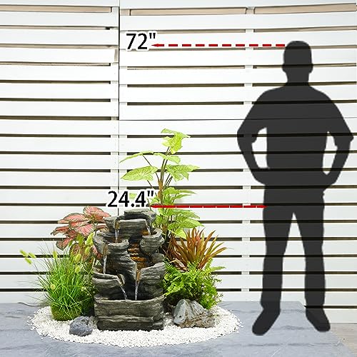 Bumilgar 6-Tier Cascading Rock Water Fountain Outdoor Garden Waterfall Decor for Garden, Patio, Backyard, Deck, Porch and Home Art Decor,24.4" H Outdoor Fountain with Lights