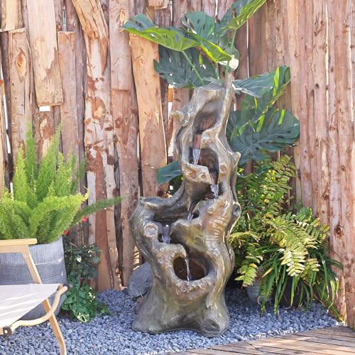 SERBILHOME Outdoor Water Fountain 39.93 Inch Large Outdoor Water Fountain Garden Cascading Waterfalls Fountain Floor Standing Water Fountains Outdoor Water Fountain with Lights for Patio Deck Yard