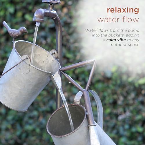 Alpine Corporation YHL106 Outdoor Floor 3-Tiered Metal Garden Tools Water Fountain, Tools and Faucet Waterfall, 28", Gray