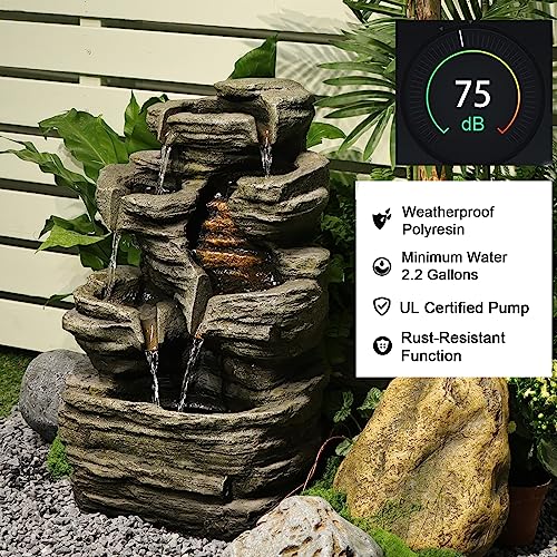 Bumilgar 6-Tier Cascading Rock Water Fountain Outdoor Garden Waterfall Decor for Garden, Patio, Backyard, Deck, Porch and Home Art Decor,24.4" H Outdoor Fountain with Lights